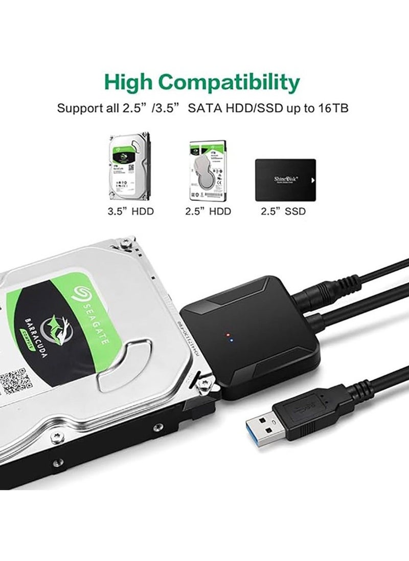 Generic - USB 3.0 to SATA Hard Drive Adapter Compatible for 2.5 3.5 Inch HDD/SSD Hard Drive Disk with UK12V/2A Power Adapter Support UASP - Image 1