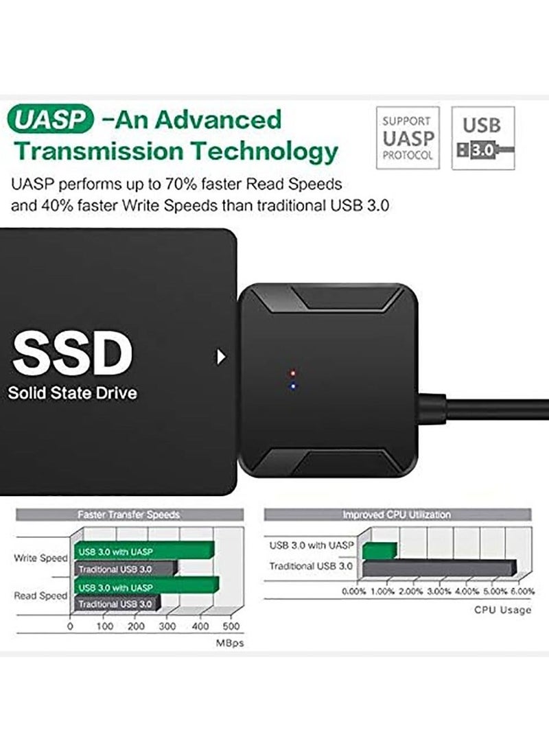 Generic - USB 3.0 to SATA Hard Drive Adapter Compatible for 2.5 3.5 Inch HDD/SSD Hard Drive Disk with UK12V/2A Power Adapter Support UASP - Image 1