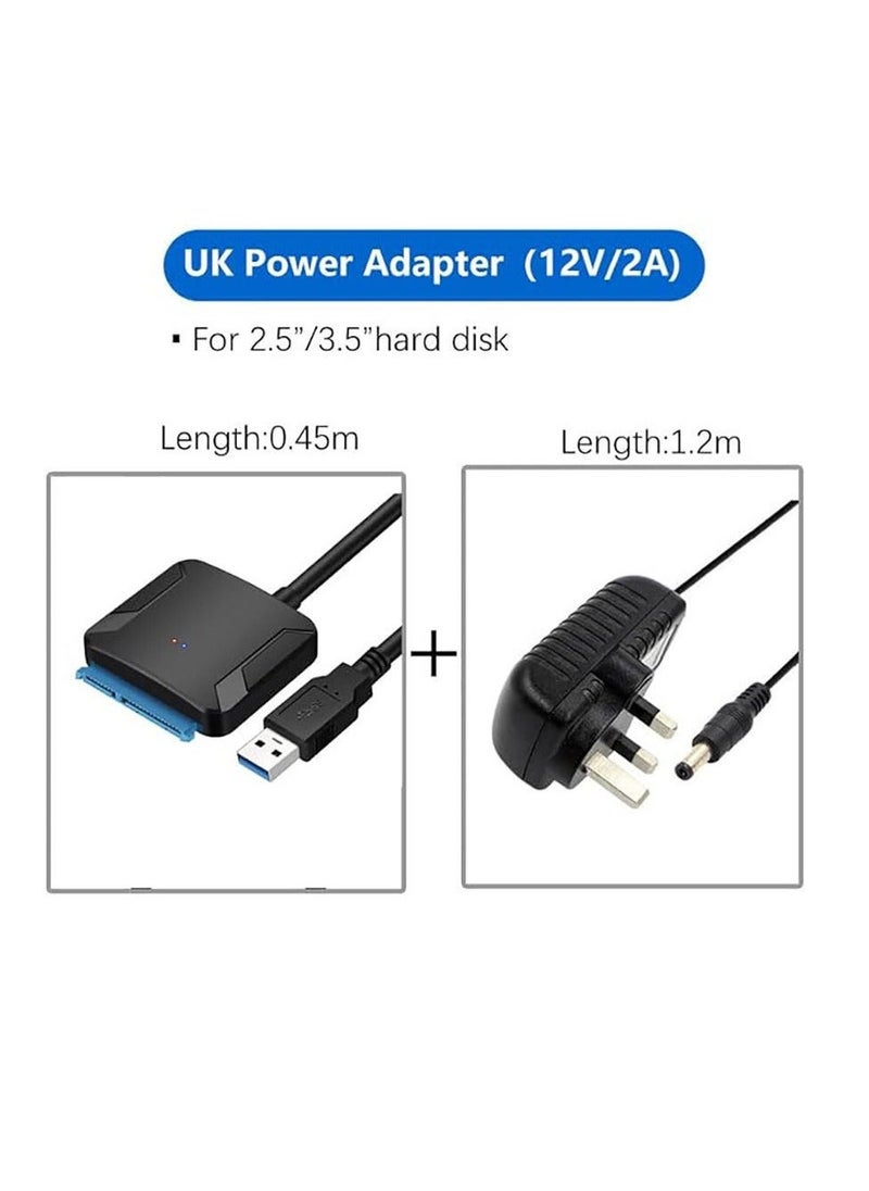 Generic - USB 3.0 to SATA Hard Drive Adapter Compatible for 2.5 3.5 Inch HDD/SSD Hard Drive Disk with UK12V/2A Power Adapter Support UASP - Image 1