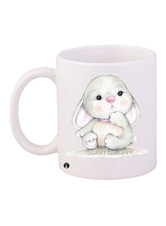 RYN Bunny Printed Coffee Mug White/Pink/Grey 11ounce