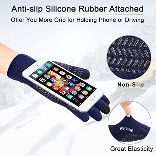 MAYLISACC Winter Caps Hat Scarf and Glove 3 Pcs Set for Men, Slouchy Beanies for Guys with Mens Gloves with Touch Screen Navy - Image 5