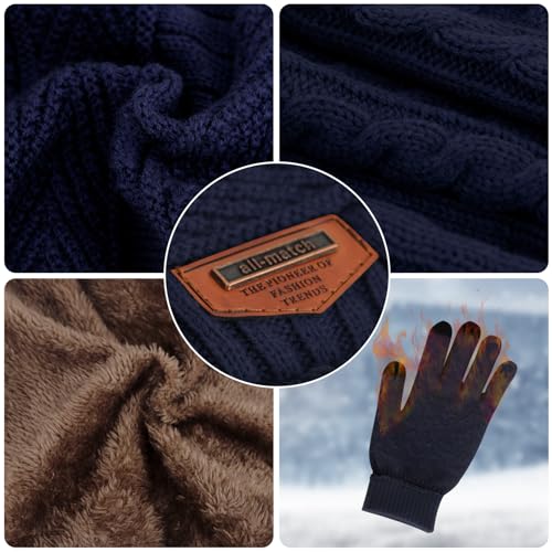 MAYLISACC Winter Caps Hat Scarf and Glove 3 Pcs Set for Men, Slouchy Beanies for Guys with Mens Gloves with Touch Screen Navy - Image 3