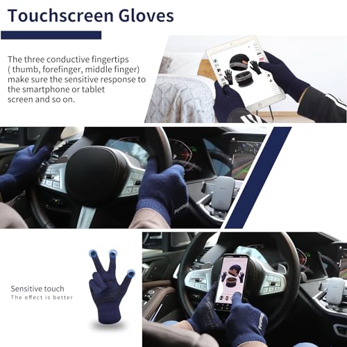 MAYLISACC Winter Caps Hat Scarf and Glove 3 Pcs Set for Men, Slouchy Beanies for Guys with Mens Gloves with Touch Screen Navy - Image 4