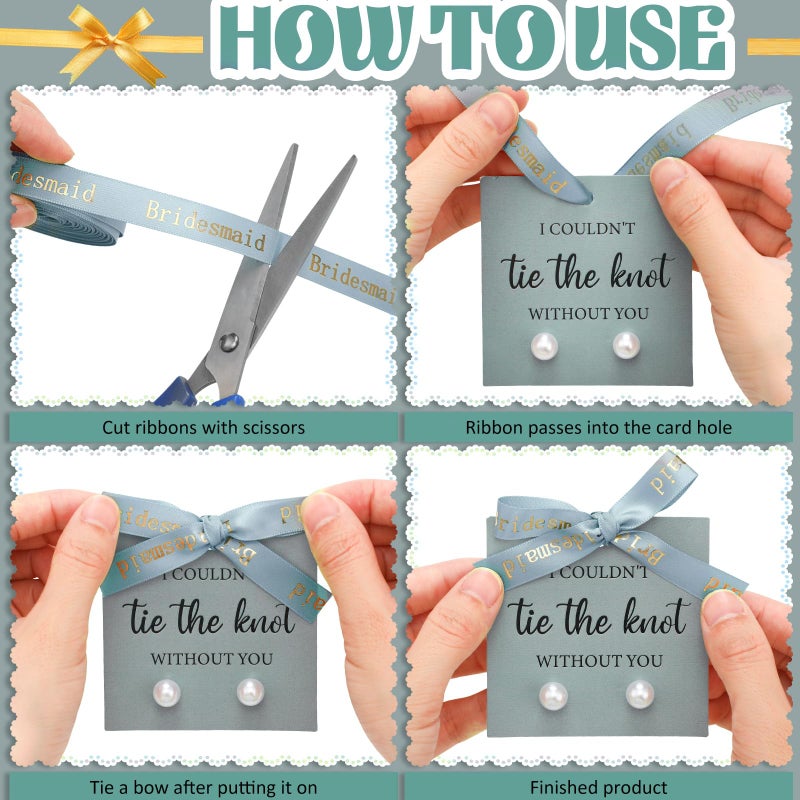 Highergo 8 Sets Bridesmaid Pearl Earrings Bridesmaid Proposal Gifts I Couldn't Tie the Knot Without You Jewelry Gifts Pearl Earrings for Wedding(Green) - Image 4