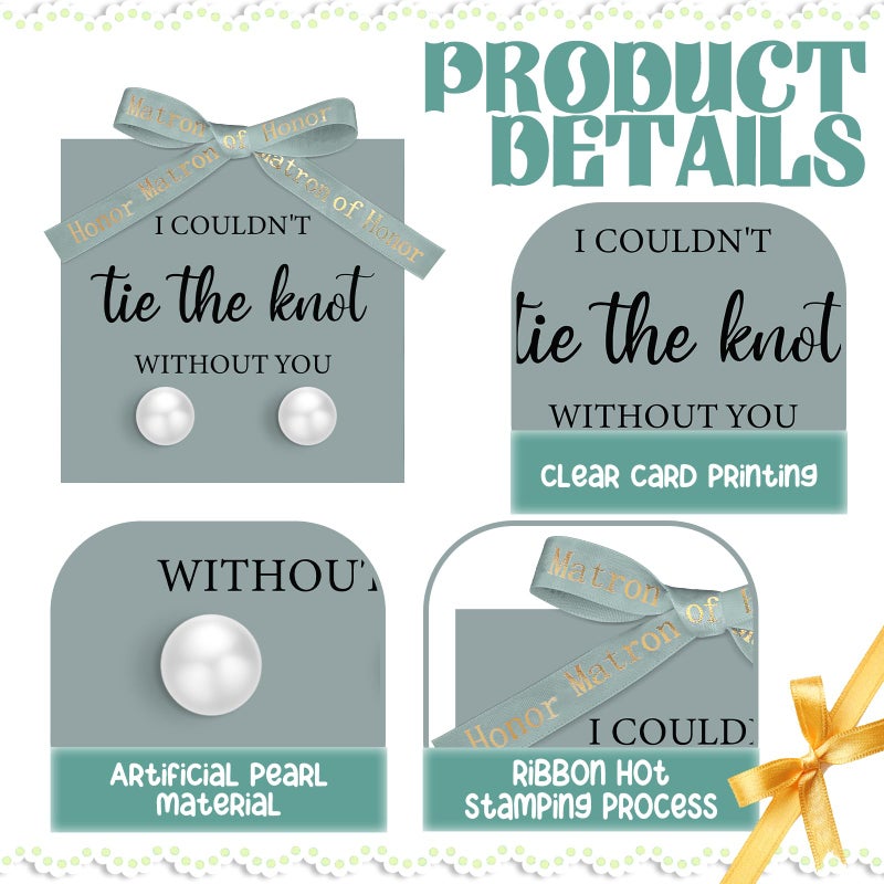 Highergo 8 Sets Bridesmaid Pearl Earrings Bridesmaid Proposal Gifts I Couldn't Tie the Knot Without You Jewelry Gifts Pearl Earrings for Wedding(Green) - Image 3