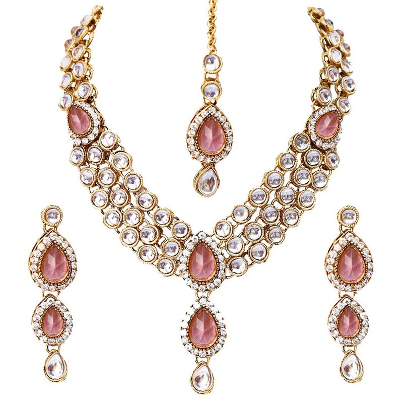 Shining Diva Latest Stylish 18k Gold Plated Traditional Kundan Necklace Jewellery Set for Women - Image 1