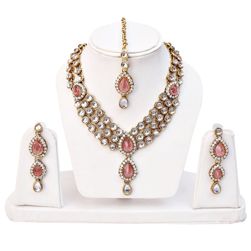 Shining Diva Latest Stylish 18k Gold Plated Traditional Kundan Necklace Jewellery Set for Women - Image 4