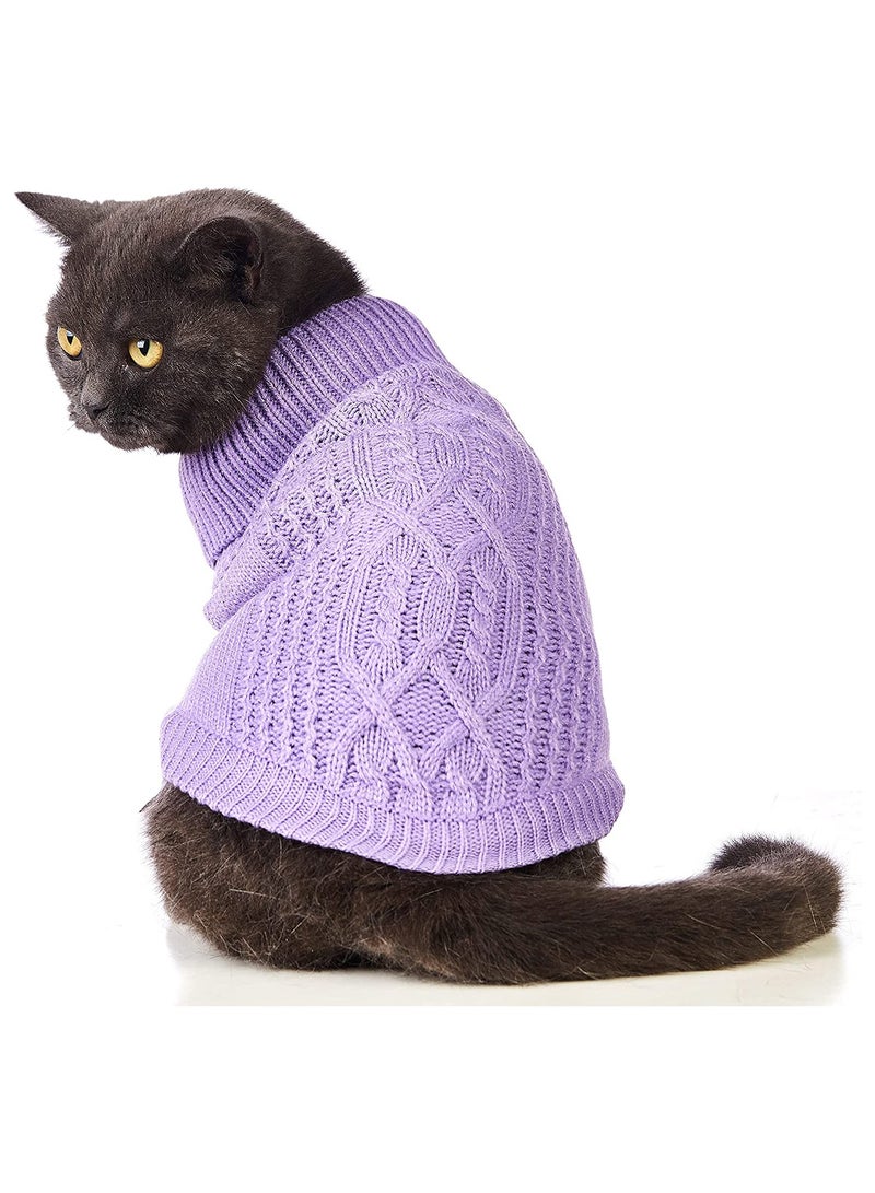 KASTWAVE Cats Knitted Sweaters Turtleneck Knitted Sleeveless Cat Clothes Warm Winter Kitten Clothes Outfits for Cats or Small Dogs in Cold Season Purple M - Image 1