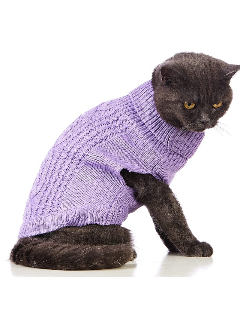 KASTWAVE Cats Knitted Sweaters Turtleneck Knitted Sleeveless Cat Clothes Warm Winter Kitten Clothes Outfits for Cats or Small Dogs in Cold Season Purple M - Image 2