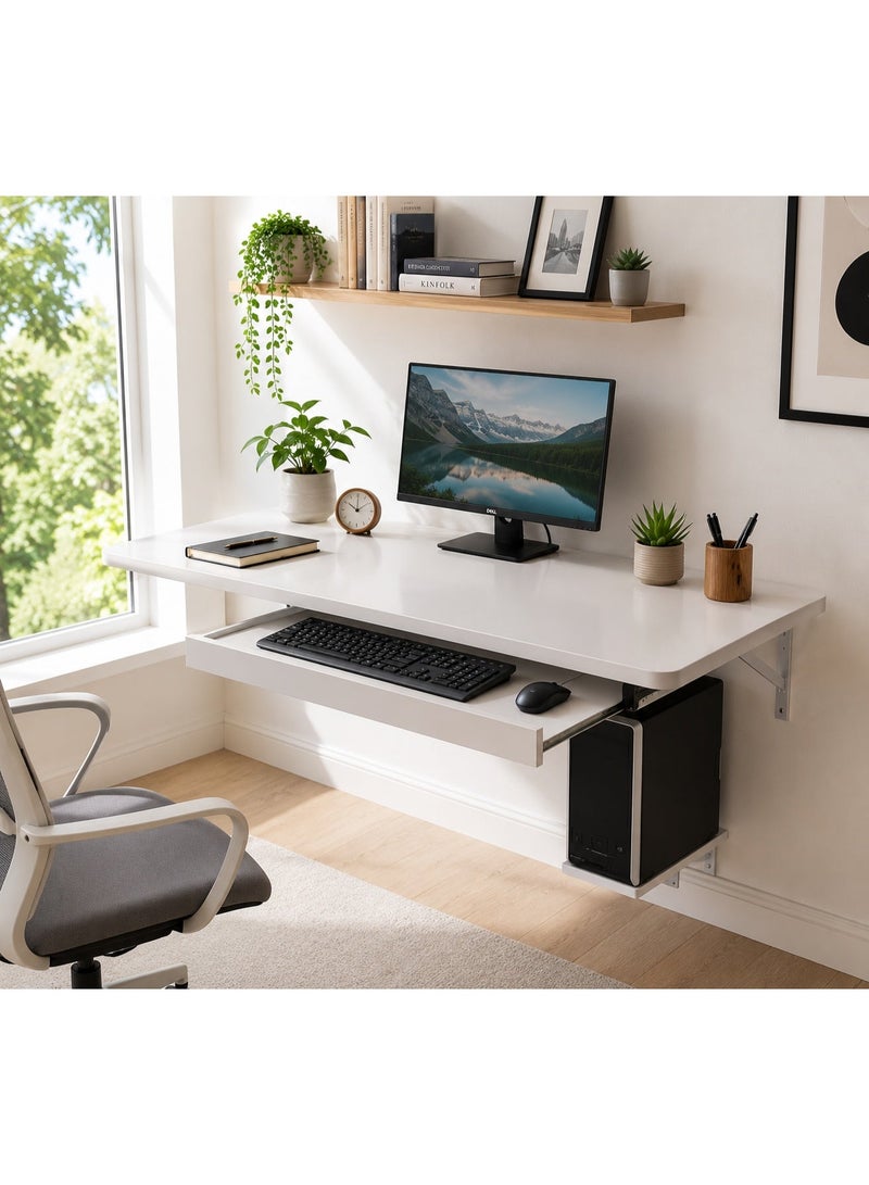 Modern Wall-Mounted Computer Desk with Keyboard Drawer - Image 2