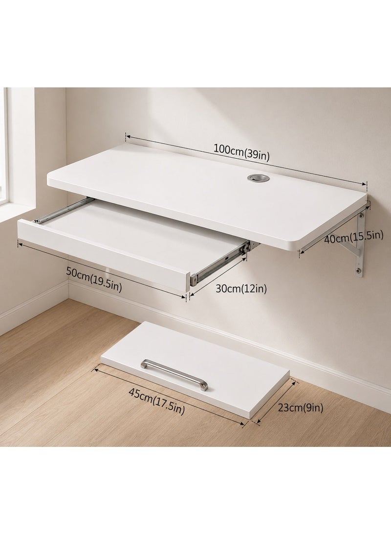 Modern Wall-Mounted Computer Desk with Keyboard Drawer - Image 5