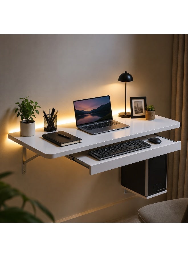 Modern Wall-Mounted Computer Desk with Keyboard Drawer - Image 1