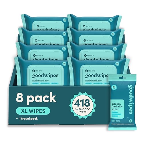 goodwipes Flushable Wipes Bulk Pack, Shea-Coco Adult Wet Wipes for Women & Men, Sewer & Septic Safe, Toilet & Bathroom Essentials, Extra Large, 418 Count (8 Packs and 1 Travel Pack) - Image 1