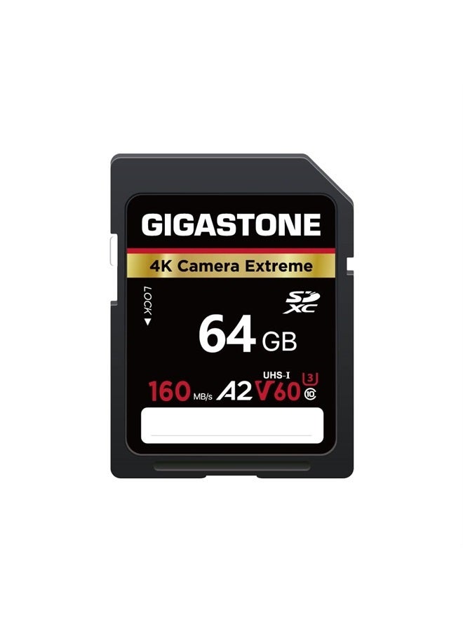 Gigastone 64GB SD Card, Camera Extreme, A2 V60 SDHC Memory Card High Speed Full HD Video Compatible with Canon Nikon Sony Pentax Kodak Olympus Panasonic Digital Camera, with 1 Mini case  - Image 1