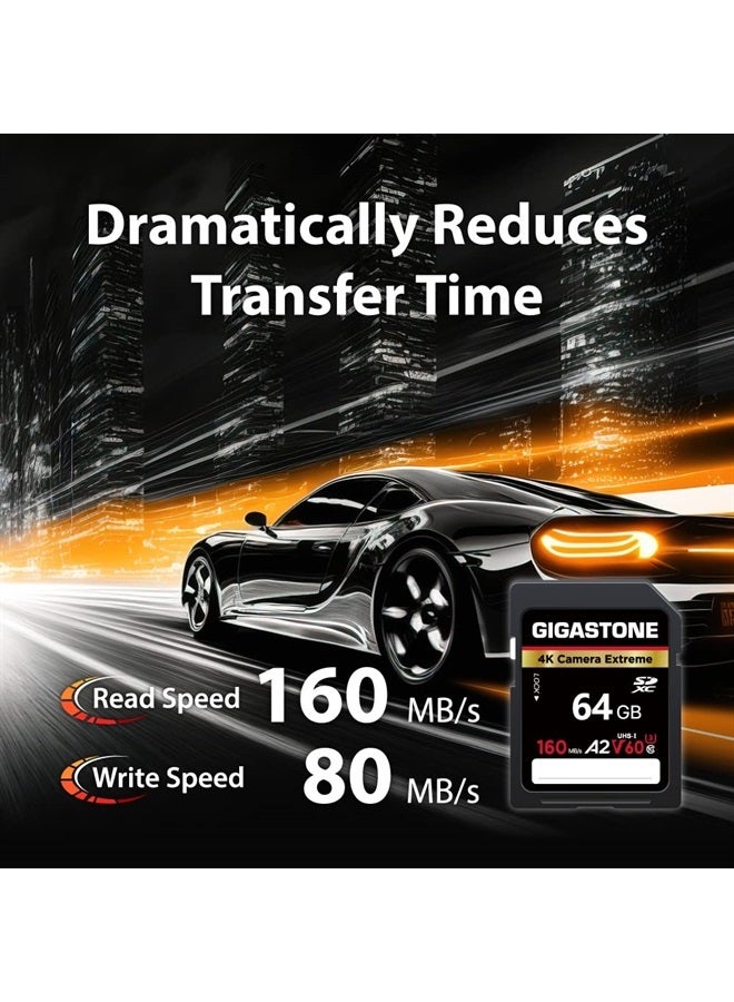 Gigastone 64GB SD Card, Camera Extreme, A2 V60 SDHC Memory Card High Speed Full HD Video Compatible with Canon Nikon Sony Pentax Kodak Olympus Panasonic Digital Camera, with 1 Mini case  - Image 2