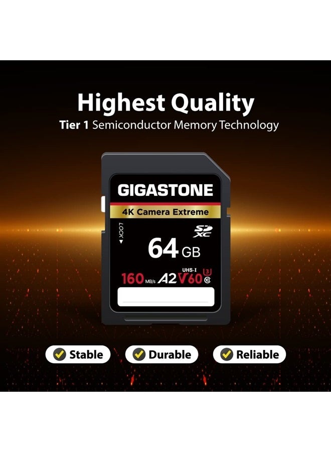 Gigastone 64GB SD Card, Camera Extreme, A2 V60 SDHC Memory Card High Speed Full HD Video Compatible with Canon Nikon Sony Pentax Kodak Olympus Panasonic Digital Camera, with 1 Mini case  - Image 5