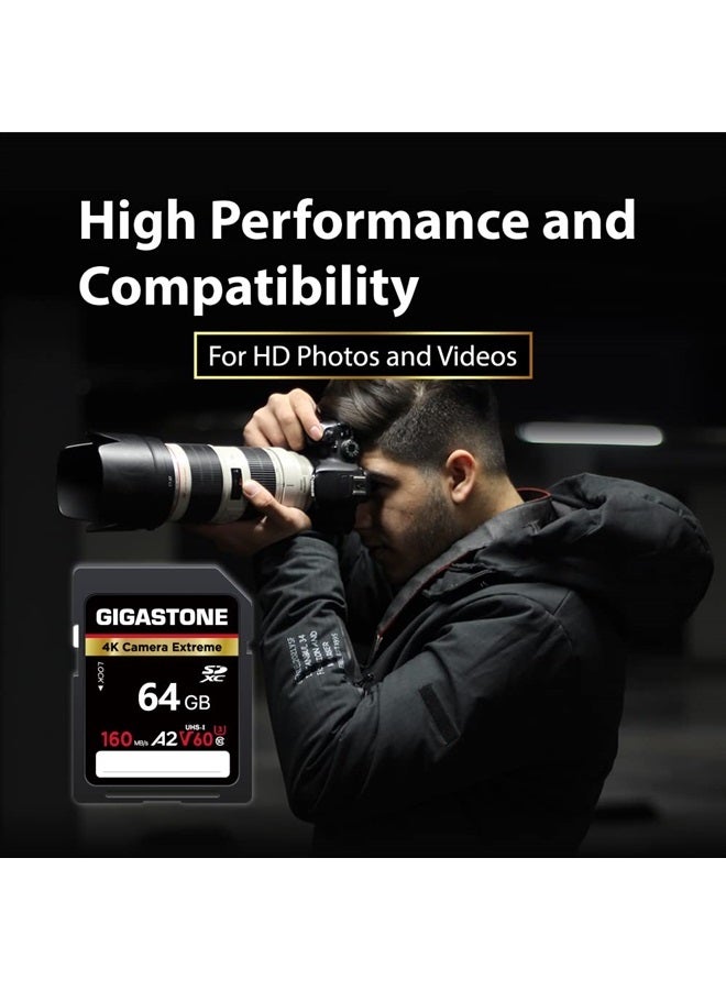 Gigastone 64GB SD Card, Camera Extreme, A2 V60 SDHC Memory Card High Speed Full HD Video Compatible with Canon Nikon Sony Pentax Kodak Olympus Panasonic Digital Camera, with 1 Mini case  - Image 3