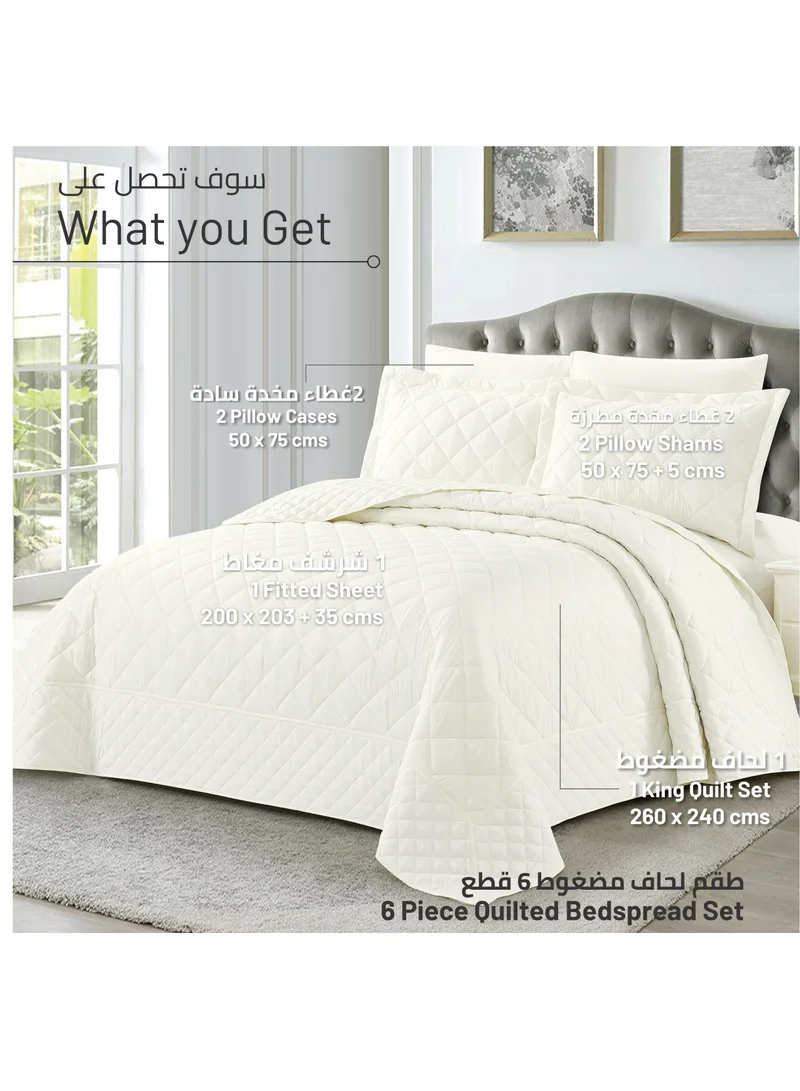 Donetella Quilt Set 6-Pcs King Size Bedspread Coverlet Set, Compressed Comforter Soft Bedding Cover With Matching Fitted Sheet Pillow Shams Pillow Cases,Ivory