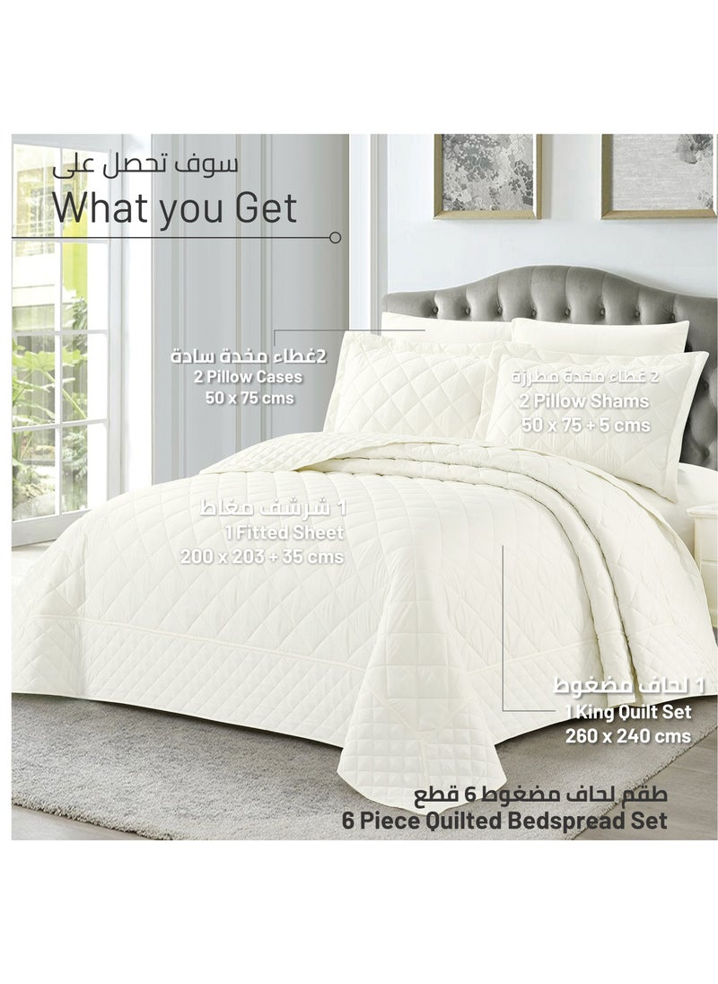 Quilt Set 6-Pcs King Size Bedspread Coverlet Set, Compressed Comforter Soft Bedding Cover With Matching Fitted Sheet Pillow Shams Pillow Cases,Ivory