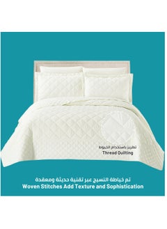 دوناتيلا طقم لحاف مكون من 6 قطع مقاس كينج، غطاء سرير ناعم، لحاف مضغوط، غطاء وسادة ناعم مع أغطية وسائد ملائمة، لون عاجي  - Image 2