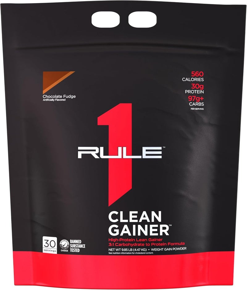Rule 1 Proteins Rule One Proteins R1 Clean Gainer  HighProtein Lean Gain Formula with 560 Calories 30g of FullSpectrum Protein Over 90g Carbs Under 6g of Fat 30 Servings Chocolate Fudge - Image 1