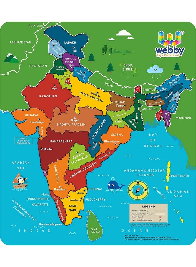 Webby Wooden Educational India Political Map States Capital Learning, Board Puzzle for 4, 5, 6, 7, 8 Year Old Kids - Image 1