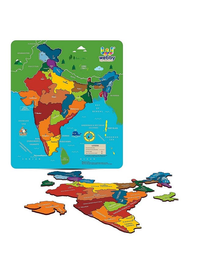 Webby Wooden Educational India Political Map States Capital Learning, Board Puzzle for 4, 5, 6, 7, 8 Year Old Kids - Image 2