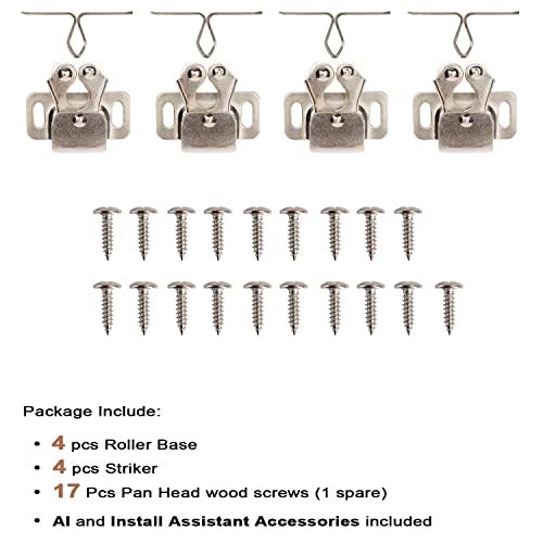 Keenkee 4 PCS Cabinet Latch Double Roller Catch Hardware for Cupboard Closet Cabinet Door Latches and Catches, Nickel - Image 2