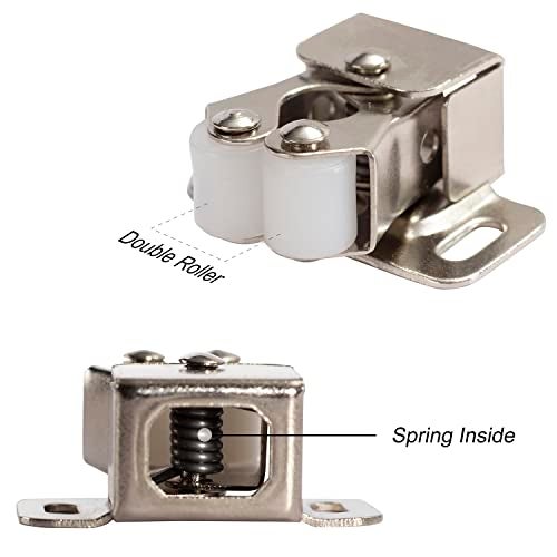 Keenkee 4 PCS Cabinet Latch Double Roller Catch Hardware for Cupboard Closet Cabinet Door Latches and Catches, Nickel - Image 4