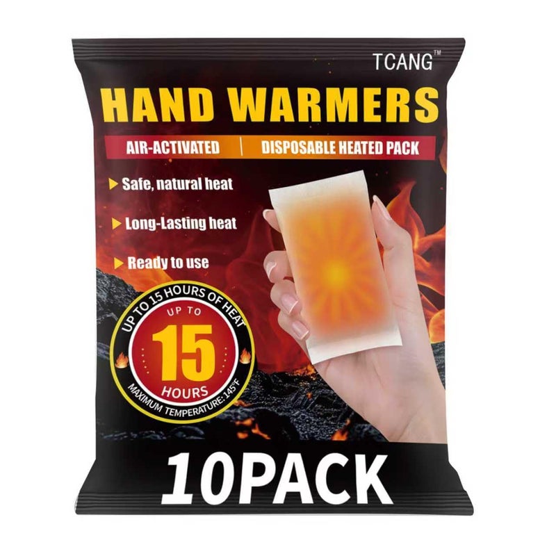 TCANG 10 Pack Hand Warmers Disposable - Up to 15 Hours of Heat - Super Long Lasting Air Activated Warmers, All Natural & Portable for Body, Hands & Toes - Odorless Hot Warmer Gifts for Winter Work - Image 1
