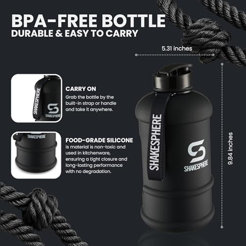 SHAKESPHERE زجاجة مياه رياضية SHAKESPHERE – 2.2 لتر جرة مياه ذات فم واسع، زجاجة رياضية خالية من BPA ومضادة للتسرب للرجال والنساء، رائعة للترطيب اليومي، التدريب، السفر، الأنشطة الخارجية والرياضة – أسود غير لامع - Image 5