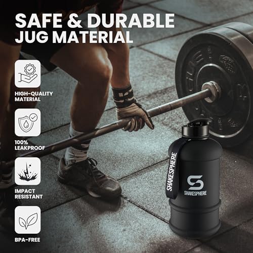 SHAKESPHERE زجاجة مياه رياضية SHAKESPHERE – 2.2 لتر جرة مياه ذات فم واسع، زجاجة رياضية خالية من BPA ومضادة للتسرب للرجال والنساء، رائعة للترطيب اليومي، التدريب، السفر، الأنشطة الخارجية والرياضة – أسود غير لامع - Image 4