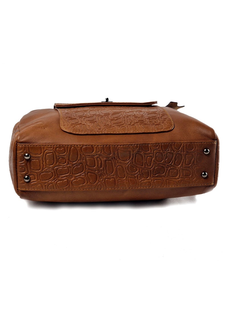 ليذريا  شنطة حريمى بتصميم عصري من الجلد الطبيعي المزيّن بالنقوش- متوسطة الحجم - Image 3