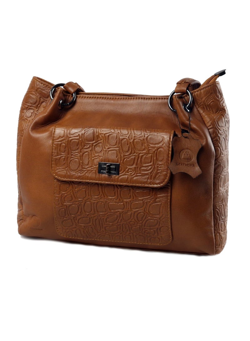 ليذريا  شنطة حريمى بتصميم عصري من الجلد الطبيعي المزيّن بالنقوش- متوسطة الحجم - Image 1