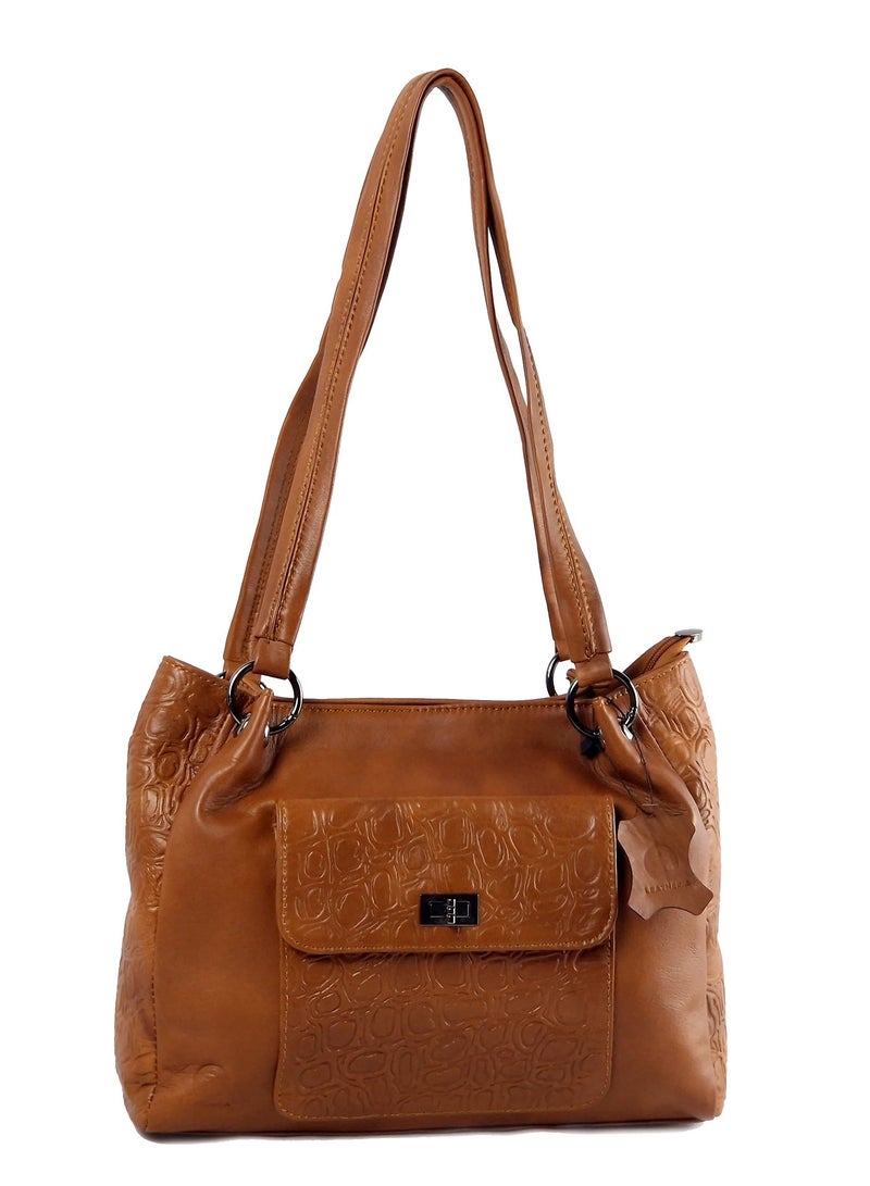 ليذريا  شنطة حريمى بتصميم عصري من الجلد الطبيعي المزيّن بالنقوش- متوسطة الحجم - Image 4