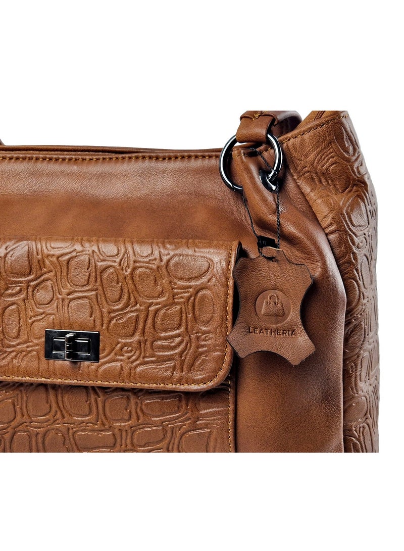 ليذريا  شنطة حريمى بتصميم عصري من الجلد الطبيعي المزيّن بالنقوش- متوسطة الحجم - Image 5