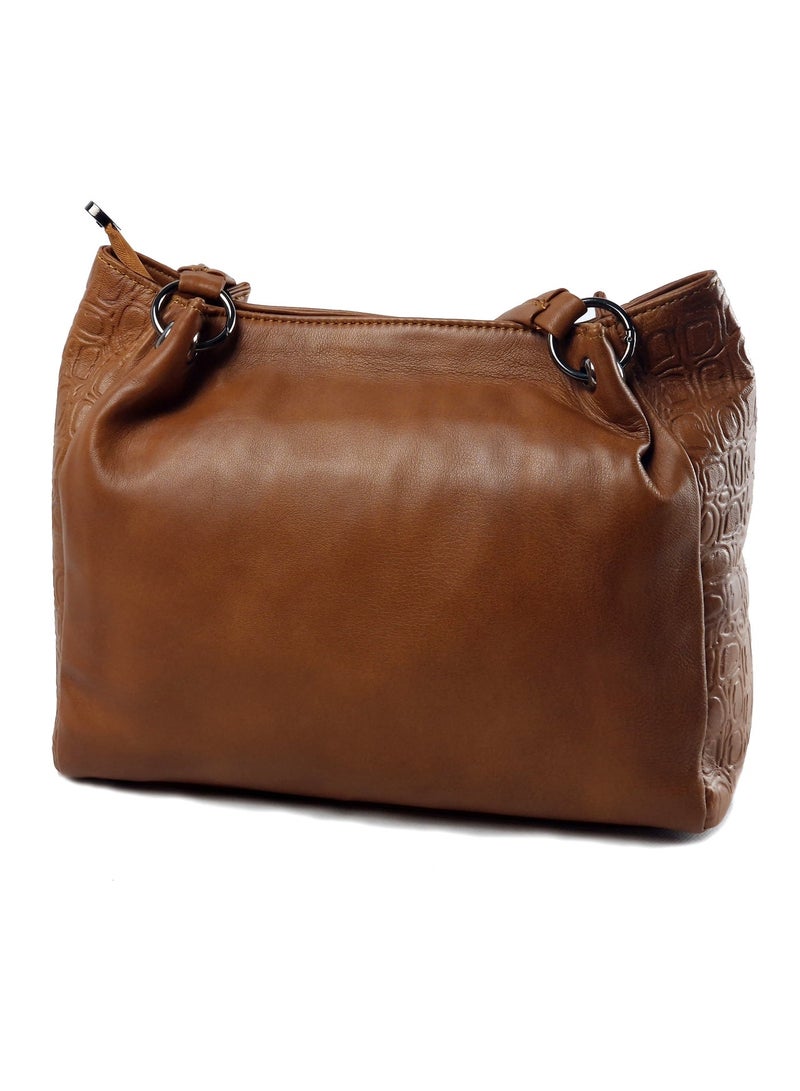 ليذريا  شنطة حريمى بتصميم عصري من الجلد الطبيعي المزيّن بالنقوش- متوسطة الحجم - Image 2