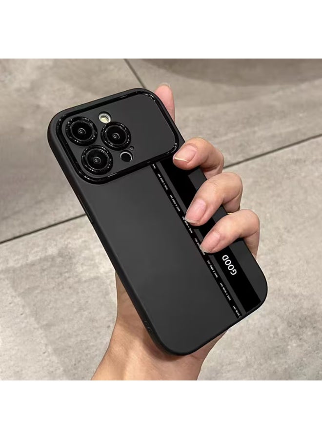 تيمو حافظة هاتف سيليكون أنيقة ومتينة بتصميم خط أسود وجملة حظ سعيد تصميم تريندي وجديد،  مضاد للصدمات ومصمم بتغطية كاملة لعدسة الكاميرا لحمايتها من الخدوش مناسبة لأيفون 14 بروماكس - Image 2