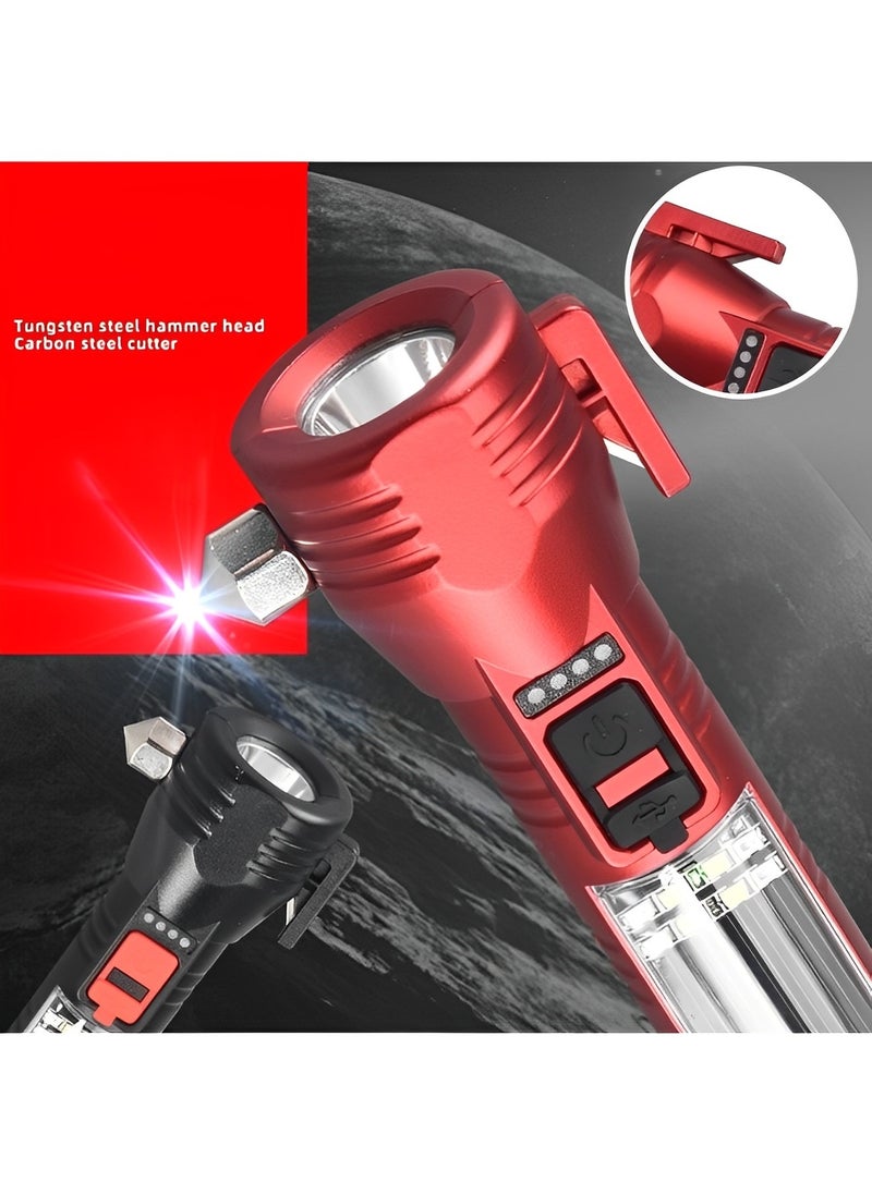 REOCLE - Car Flashlight High Lumens LED COB Light Solar Powered USB Rechargeable Tactical Multi-Function Torch Tool Siren Window Breaker Seat Belt Cutter for Camping - Image 1