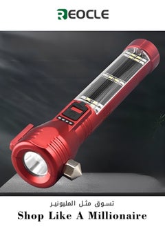 Car Flashlight High Lumens LED COB Light Solar Powered USB Rechargeable Tactical Multi-Function Torch Tool Siren Window Breaker Seat Belt Cutter for Camping