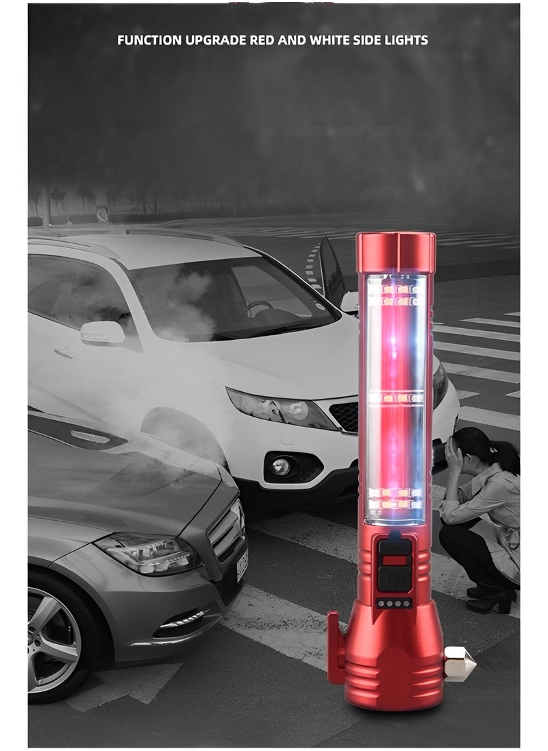REOCLE - Car Flashlight High Lumens LED COB Light Solar Powered USB Rechargeable Tactical Multi-Function Torch Tool Siren Window Breaker Seat Belt Cutter for Camping - Image 1