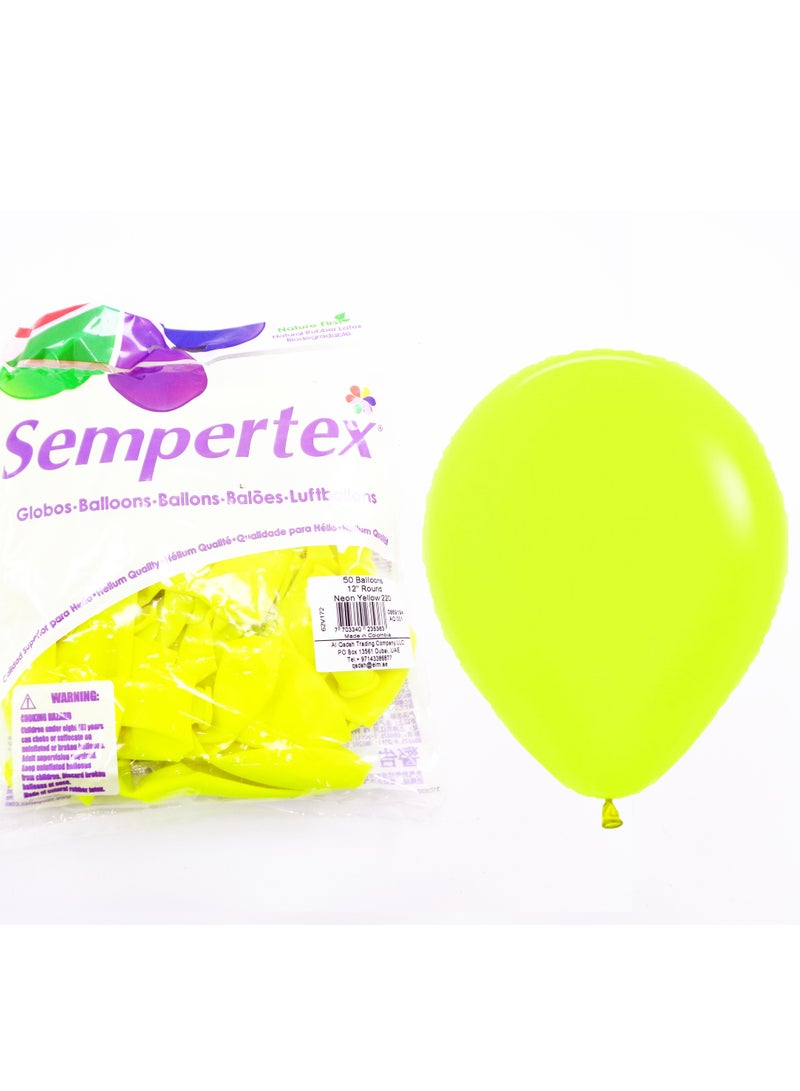 Sempertex Neon Yellow Balloons-50 Latex Balloons, 12in, 50 Pcs - Image 2