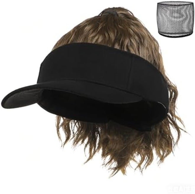 Ylucky Women's 12-Inch Curly Ponytail Visor Wig Hat with Synthetic Hair Extensions, Adjustable Black Sun Visor Baseball Beach Cap - Image 4