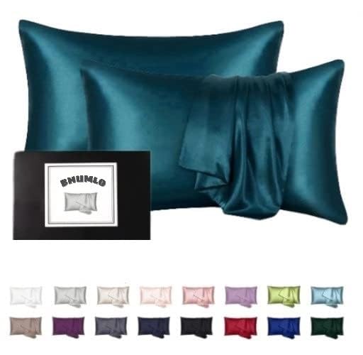 BHUMLO Satin Silk Pillow Covers for Hair | Satin Pillow Covers for Hair and Skin 2Pack | Silk Pillow Case (Teal) - Image 1