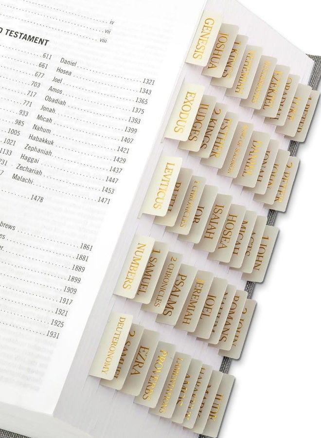 Taja Bible Tabs for Women & Men, Laminated Bible Tabs for Study Bible, Large Print Bible Tabs for Easy Navigation, Bible Index Tabs, 66 Tabs Old & New Testament, Extra 9 Blank Tabs - Beige - Image 1