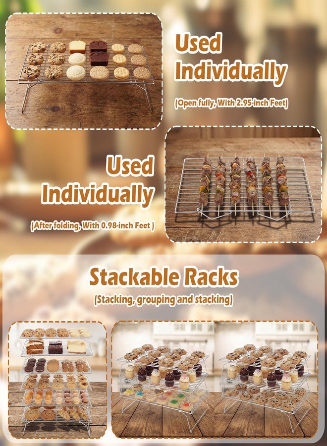 Ferrochef 6 Tier Silver Stackable Cooling Rack 15.7" x 9.85" Foldable Baking Rack Collapsible Low Carbon Steel Wire Large Capacity Roasting Baking Gifts for Women Roasting Grilling Silver - Image 3