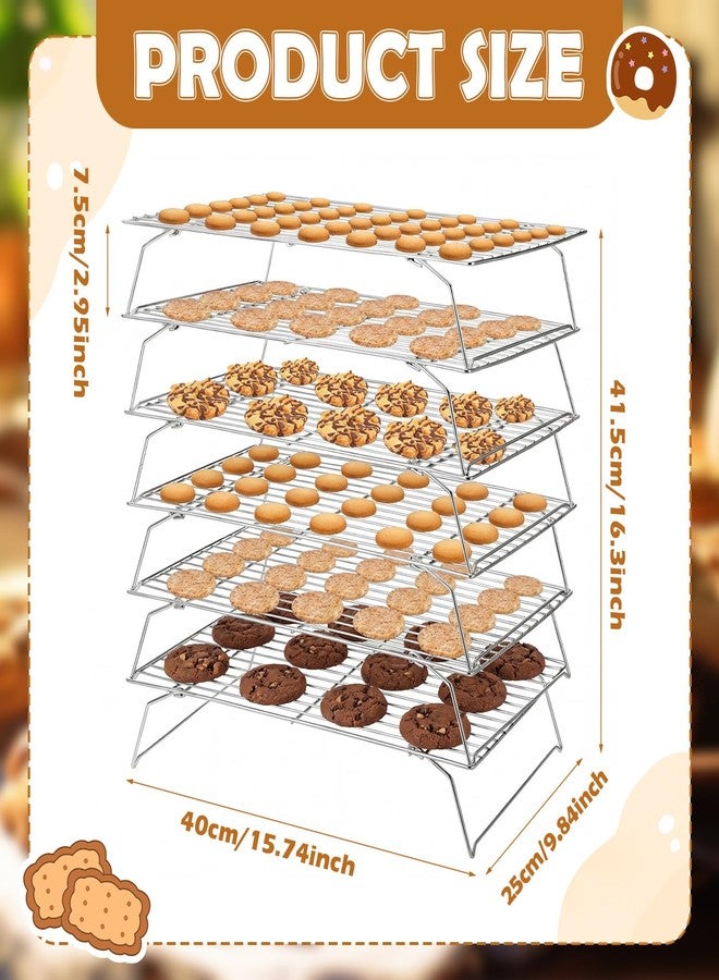 Ferrochef 6 Tier Silver Stackable Cooling Rack 15.7" x 9.85" Foldable Baking Rack Collapsible Low Carbon Steel Wire Large Capacity Roasting Baking Gifts for Women Roasting Grilling Silver - Image 2