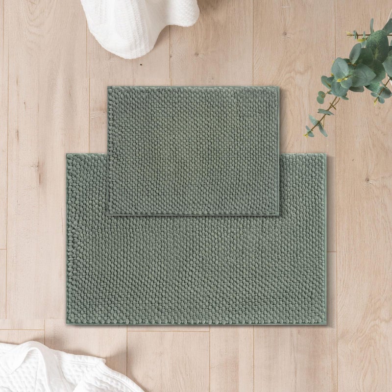 FRESHMINT Chenille Bathroom Rugs Sets 2 Piece 17""x24""+20""x32""  Non-Slip Bath Mats Set for Bathroom  Water Absorbent Bath Rug  Washable Set of 2 Shower Floor Mat Bathroom  Sage Green - Image 1