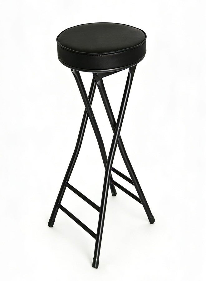 Gluck Plants Folding Stool,24 Inch Foldable Portable Collapsible Height Bar Stool Chair,Adult Tall Leather Padded Chair for Kitchen Living Room Garden Camping Fishing - Image 1