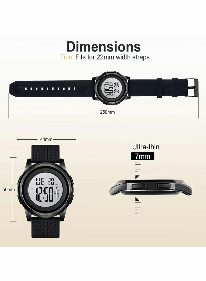 Y&D Mens Digital Sports Military Watch, Ultra-Light Thin Large Face Simple Easy Read Watches for Men Waterproof Casual Luminous with Stopwatch Alarm LED Backlight  - Image 3
